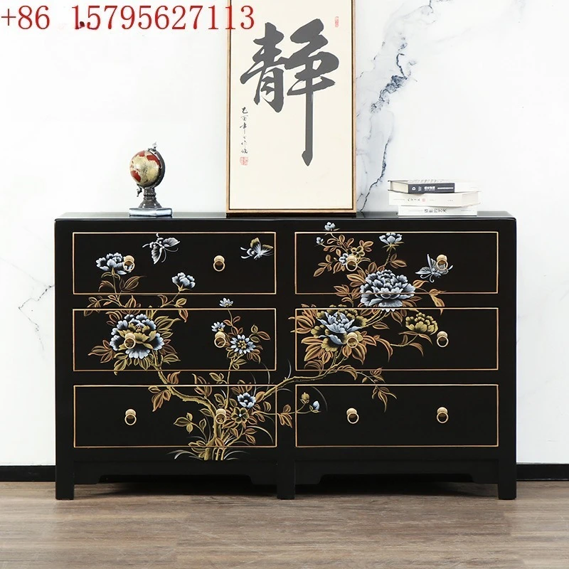

Китайский комод для спальни из массива дерева, окрашенный, с шестью ящиками, настенный шкафчик.