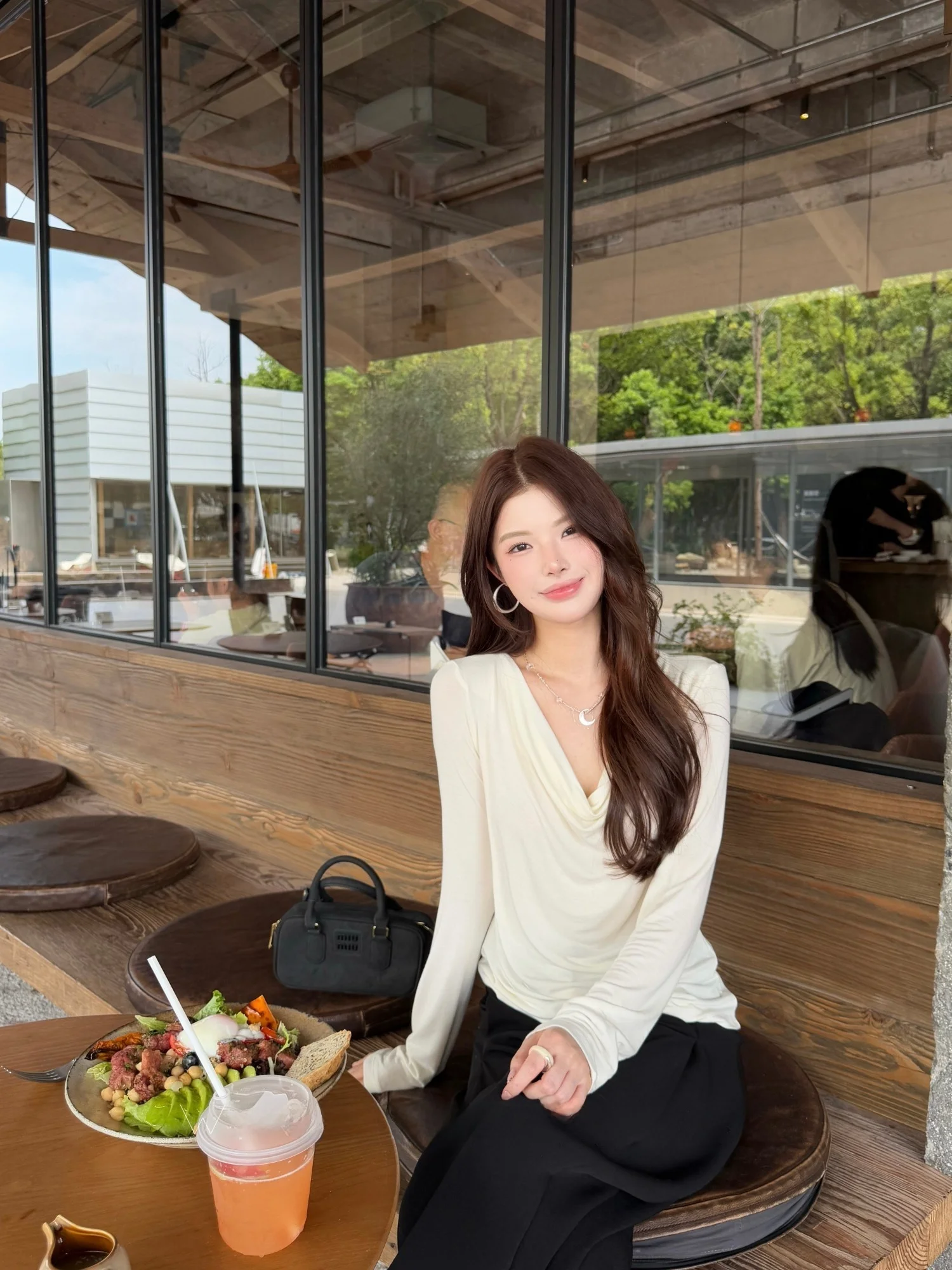 

Qian Meixi женская свободная повседневная длинная футболка све однотонного цвета с круглым вырезом Ne вязаный топ ранней осени универсальный бот с поясом irt