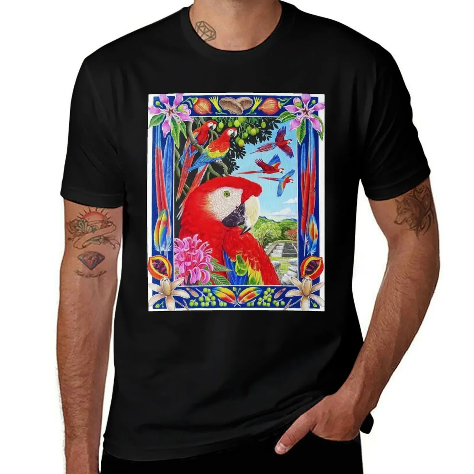 Scarlet Macaws of Copan, Julia Page T-Shirt cotton graphic tees luxury designer Men's t shirts