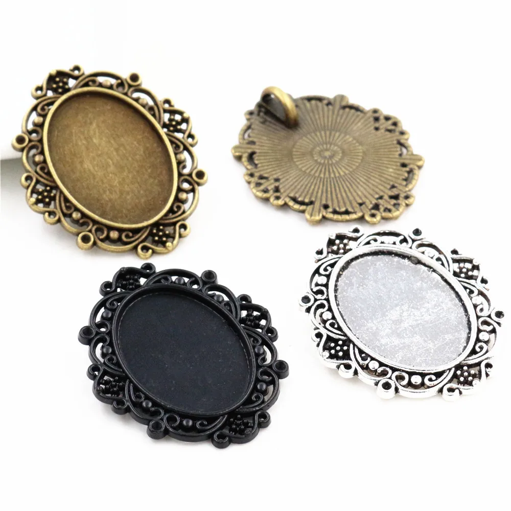 10pcs/Lot Fit 18x25mm Inner Size 3 Colors Plated Flowers Style Cameo Cabochon Base Setting Charms Pendant necklace findings