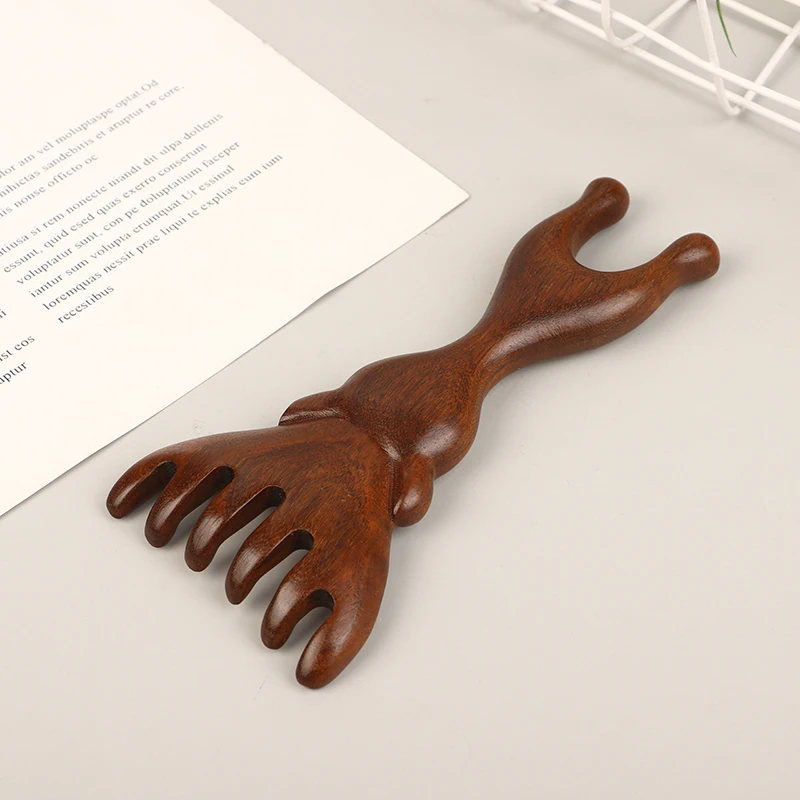 

Массажная расческа Meridian из сандалового дерева, антистатический массажер для головы с 6 когтями и широкими зубьями, инструмент для тела Гуа Ша, массажная щетка для головы, гладкие волосы