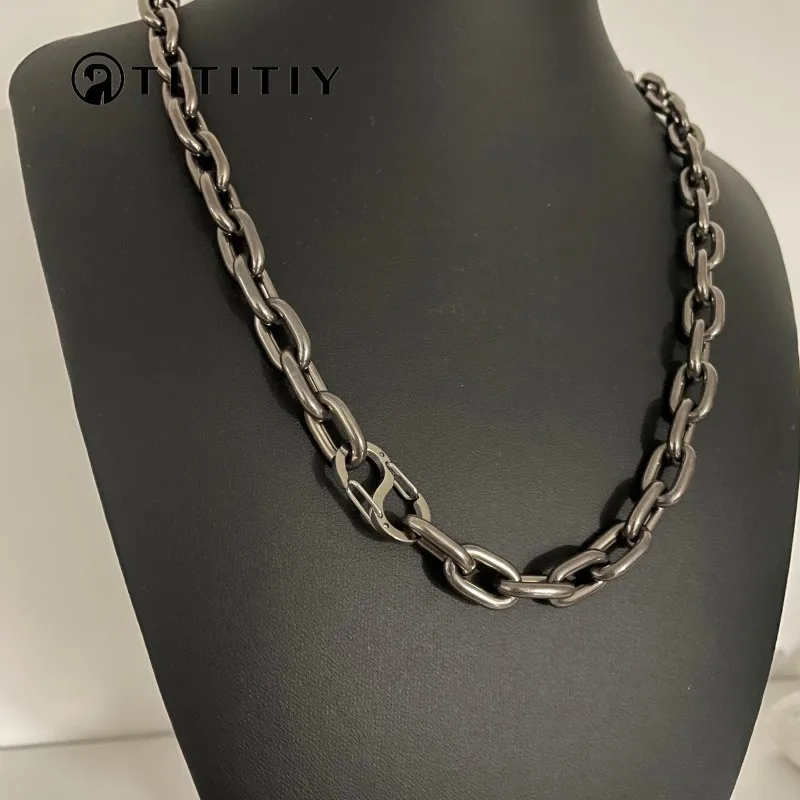 New Pure Titanium Necklace with Width 9.5mm Hip Hop Trend Ultra Light Anti Allergic Men Women Necklace Solid Sturdy Accessories