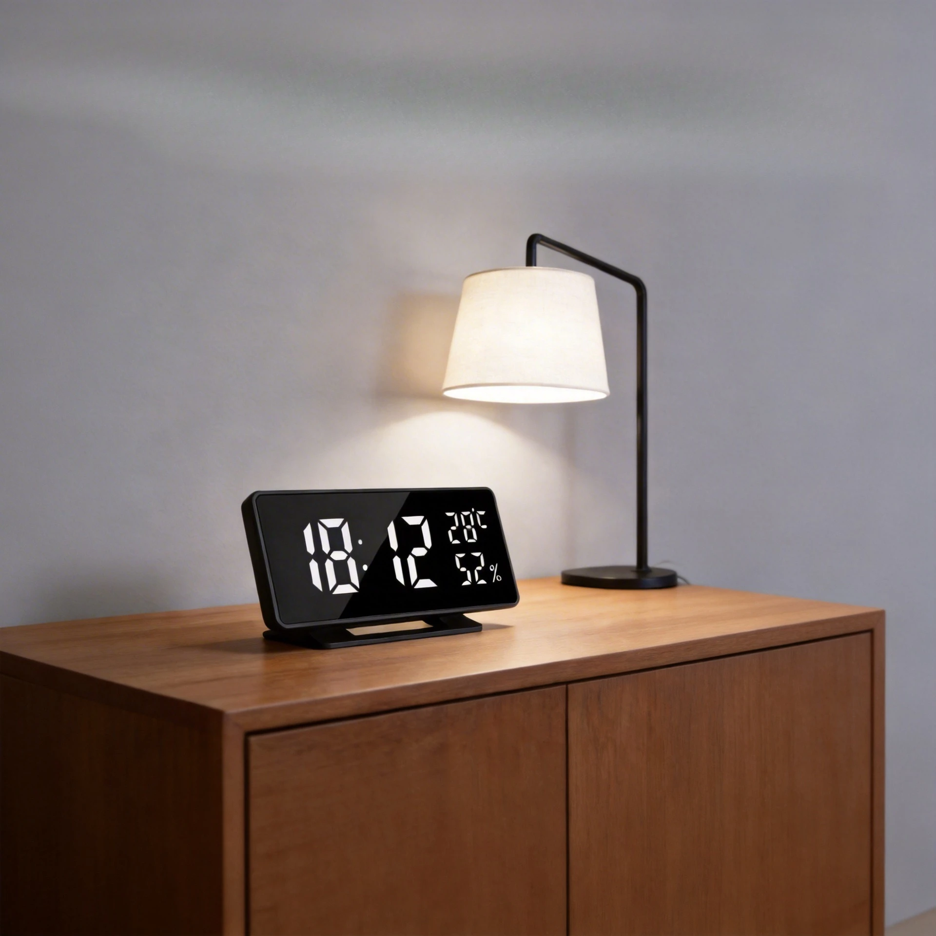 

Large Display LED Digital Clock with Temperature Humidity,Minimalist Desk Timer–Rectangle Electronic Calendar for Bedroom Office