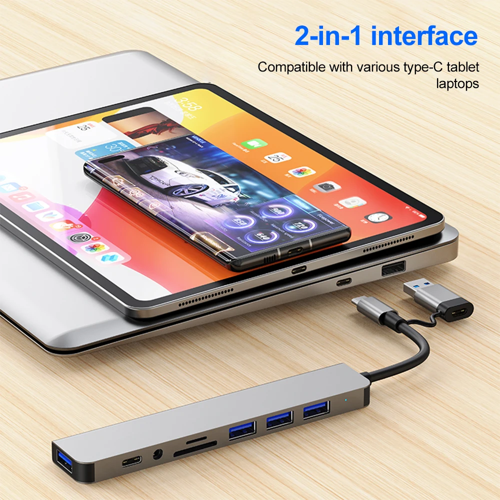 USB C Hub 8 In 2 Type C Splitter USB 3.0 HUB Type C to USB OTG Adapter  USB Dock Station for MacBook Notebook Laptop Computer