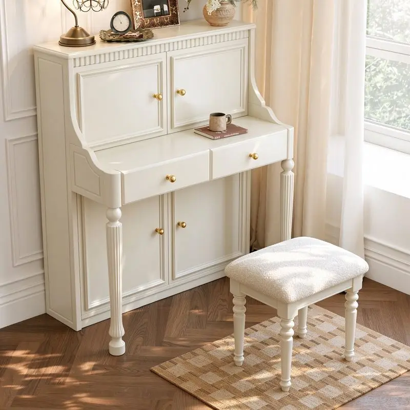 Master bedroom bedside French cream style dresser, small apartment bedroom solid wood white piano makeup table
