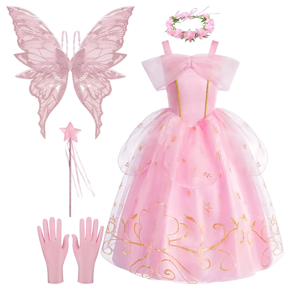 Kinder Halloween Dornröschen Aurora Prinzessin Kleider Baby Mädchen Party Ballkleid Mädchen Rosa Puff Kleid Kind Weihnachten Kleidung