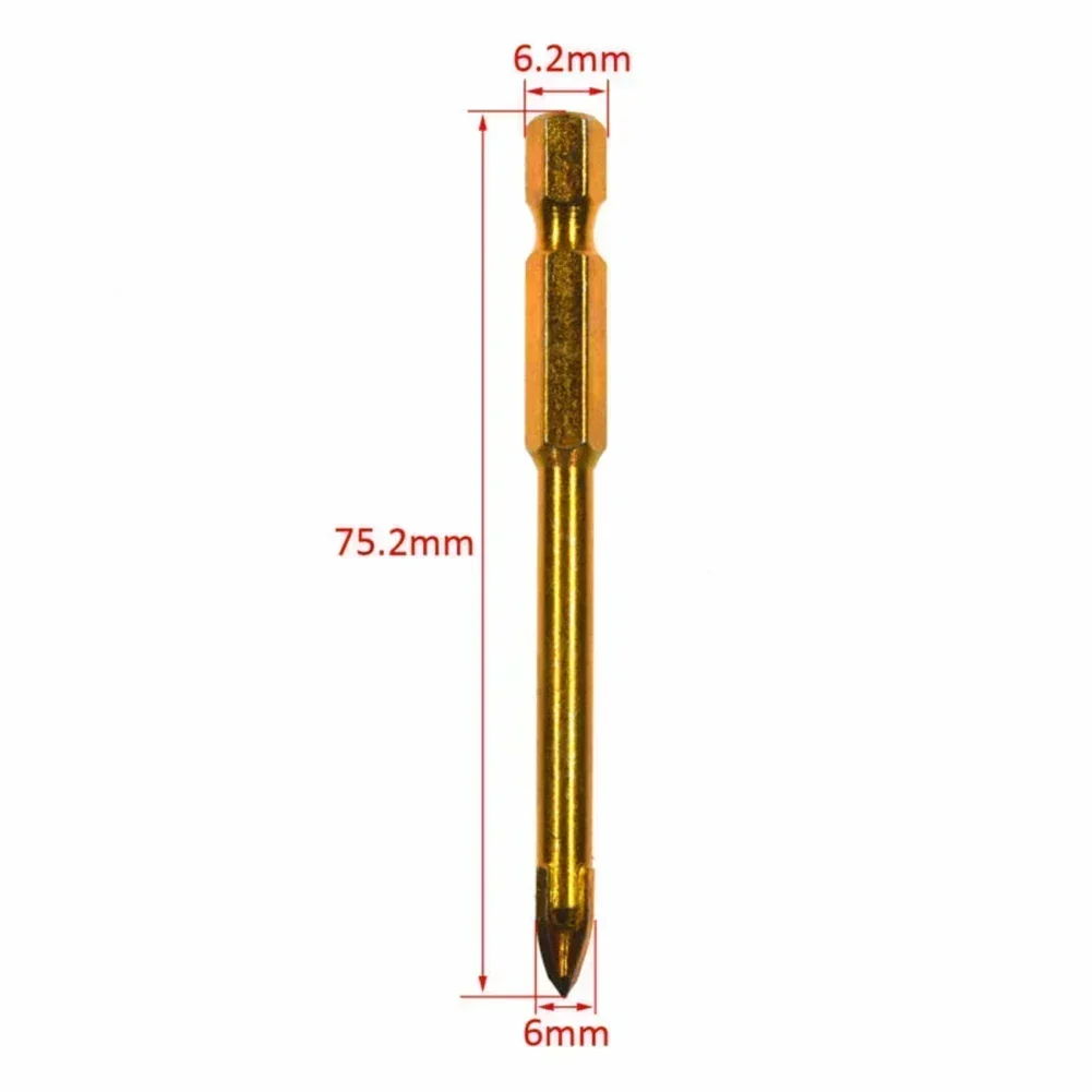 Set di punte da trapano per piastrelle esagonali a croce da 5 pezzi 6mm titanio marmo vetro mattone calcestruzzo punta elicoidale punta da trapano in legno metallo plastica