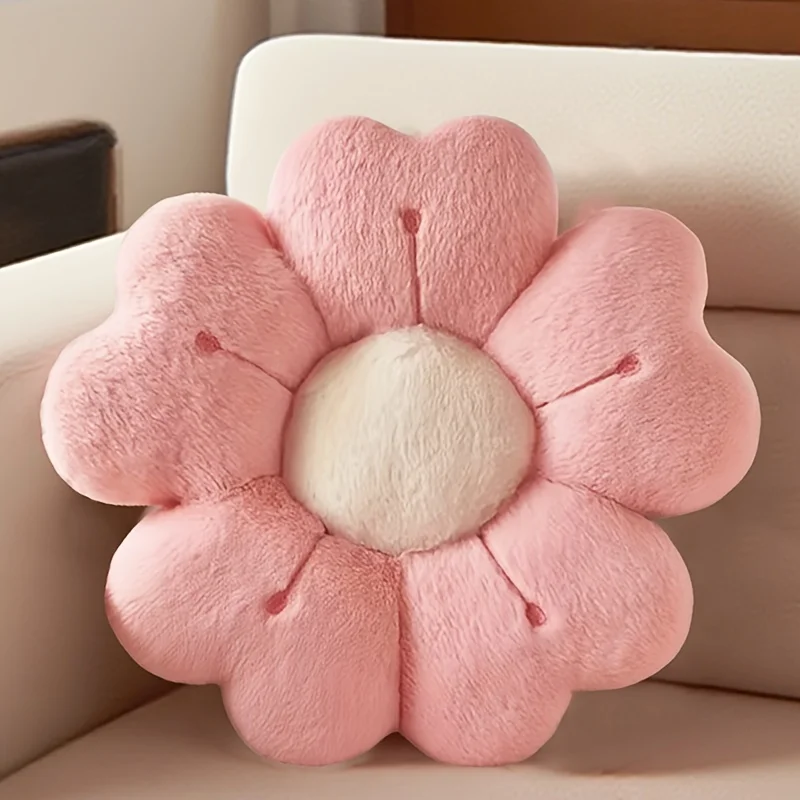 1Pc Soft Plush Daisy Flower Throw Pillow - Cozy Decorative Cushion for Bed & Sofa, White/Pink, Adorable Floral Desig