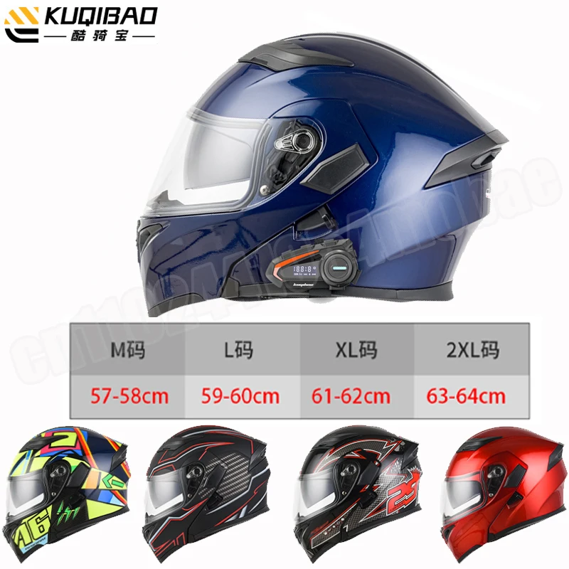 

Kuqibao Motorcycle Bluetooth Helmet Flip Up Visor Dual Lens Casco Moto Full Face Helmet Casco Black Motorbike Helmets Modular