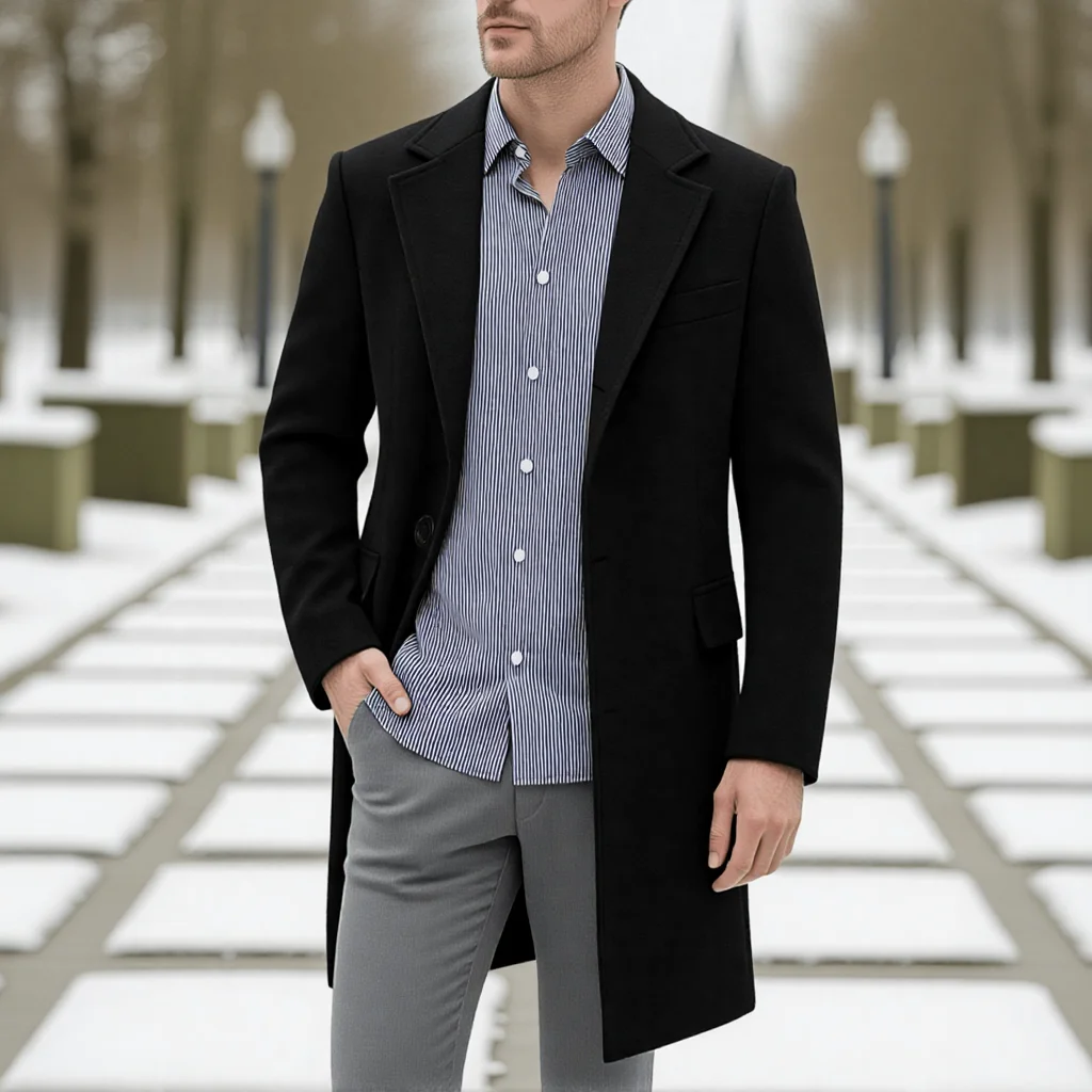 

Мужское однобортное пальто из шерстяной смеси, осенне-зимнее, теплое, длинное — классический деловой уличный стиль