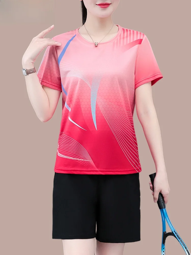 

Комплект спортивной одежды TUCANO Ice Silk Fitn для женщин: летний быстросохнущий дышащий теннисный костюм из двух предметов с круглым вырезом и коротким рукавом