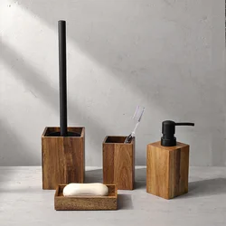 3 PCS Acacia Wood Bathroom Accessories Set Soap Dispenser Soap Dish Toothbrush Holder