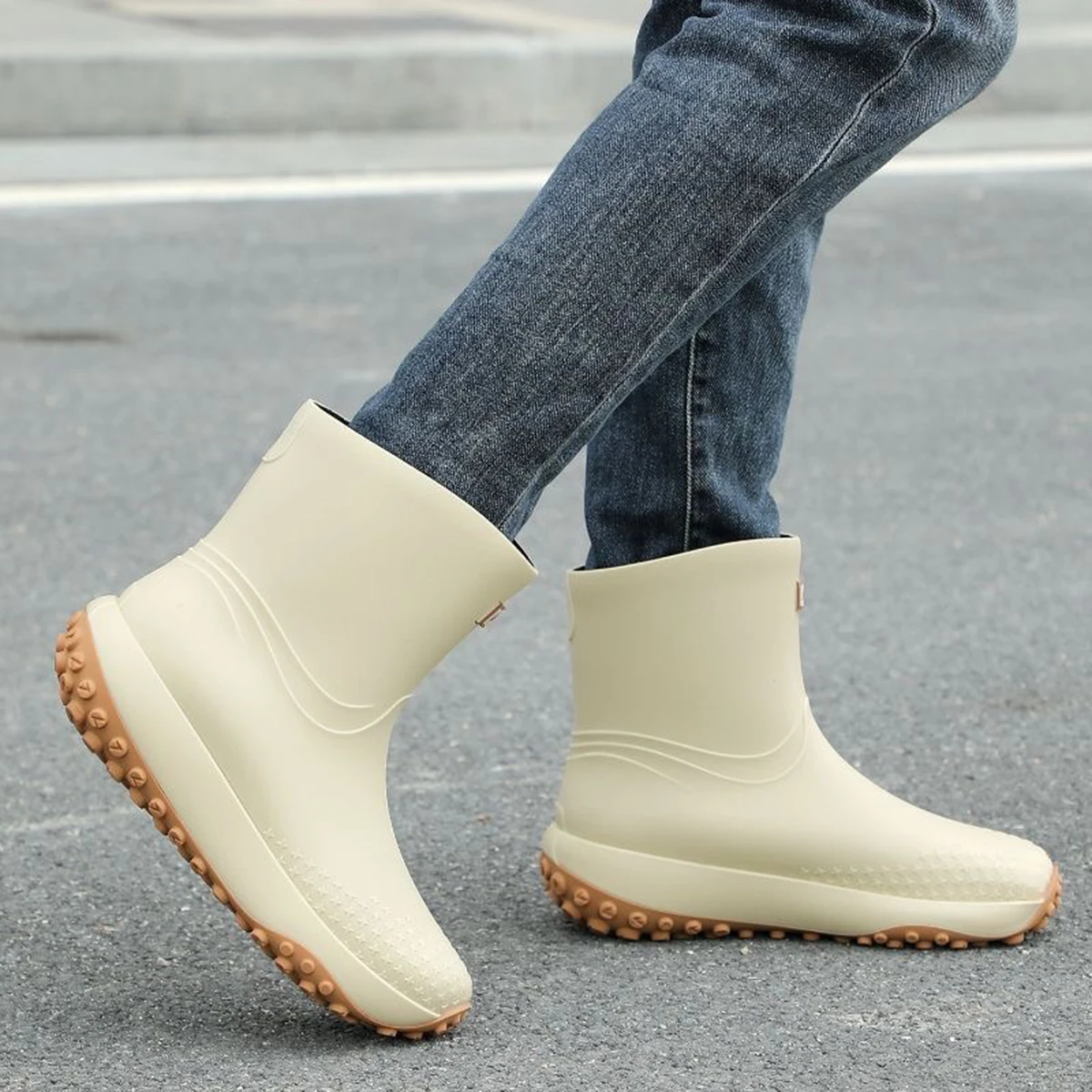 Herren-Arbeitsstiefel im Workwear-Stil, Rutschfeste Wasserdichte Gummistiefel, Hochwertige Flachsohlen für Outdoor-Arbeit, Pendeln, Angeln, Küche, Garten – Detail 2