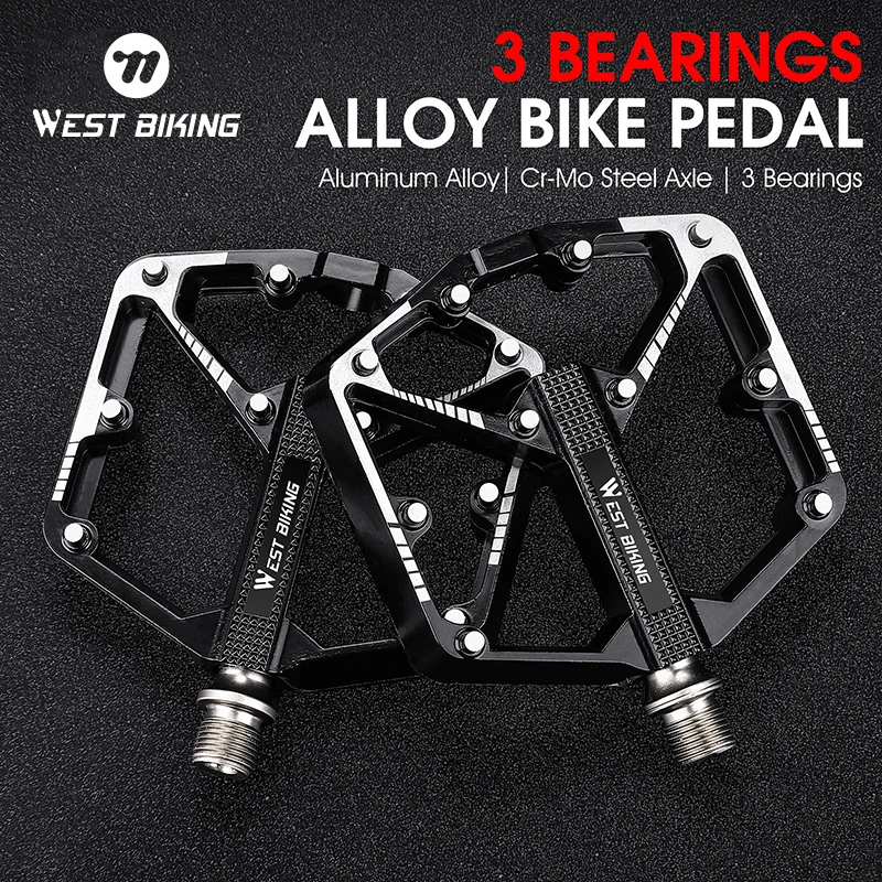 WEST BIKING Bike Pedals 3 Bearings Lightweight Aluminum Alloy Pedals Non-Slip Bicycle Pedals for Road BMX MTB 9/16