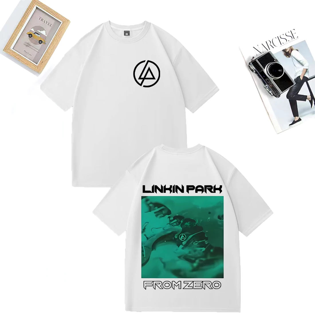 لينكين بارك باند جودة عالية ملابس بأكمام قصيرة تي شيرت الرجال النساء الهيب هوب الشارع الشهير ملابس علوية من القطن خمر المتضخم تي شيرت #2