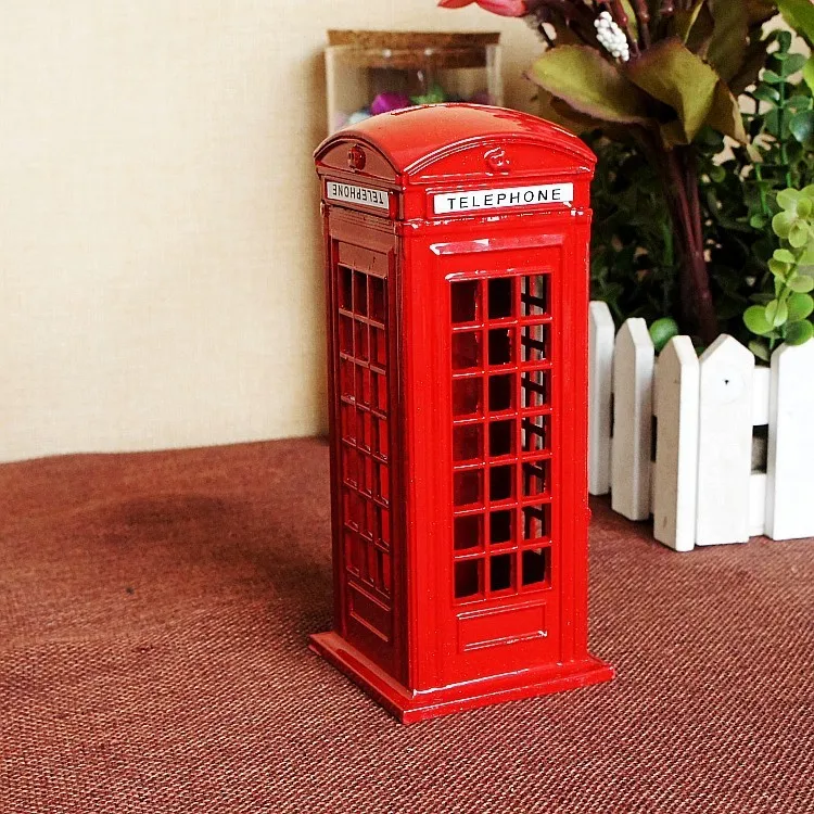 Attractive Metal Alloy Money Coin Spare Change London Street Red Telephone Booth Bank Box Nice Gifts #15