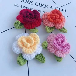 Knit Rose Flower Head Leaf Creative Hand-woven Bouquet Clothes Bag Decorating Accessory Wedding Table Fake Ornament