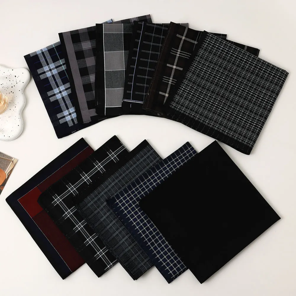 3 Packs of Randomly Mixed and Matched Men's Gentleman's Yarn-Dyed Plaid Handkerchiefs, Suit Flap Pocket Pants Squares, Wedding Season Groom's Souvenirs, Sweat Towels