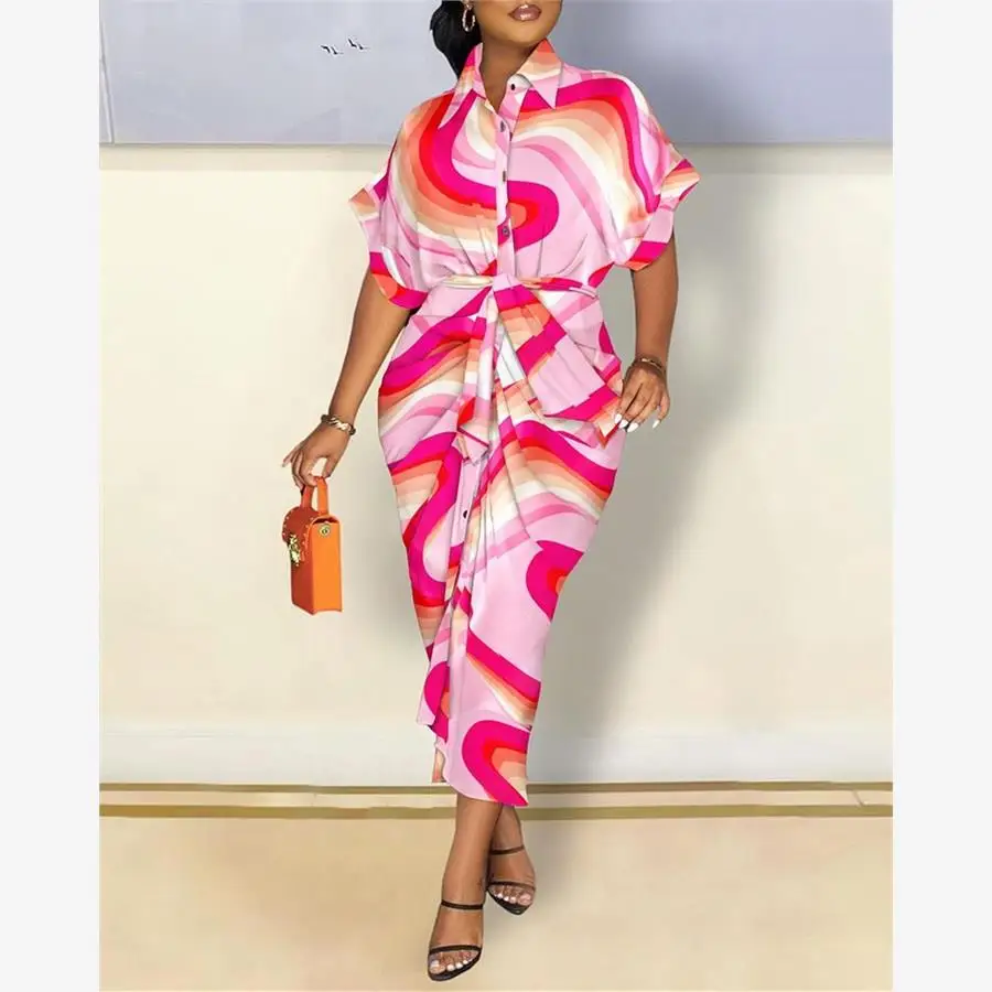 المرأة طويلة Sve V-ne مطبوعة irt Dr Street Sle القطن الكتان الصيف Dr H-aped ex العادية Sve طول