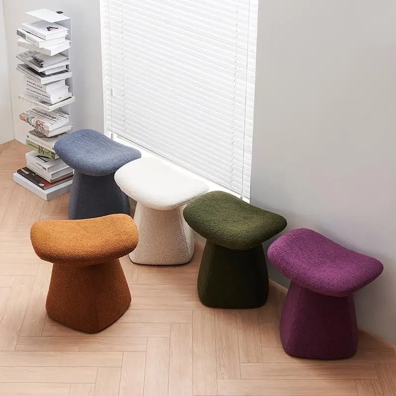 

Nordic Ottoman Sitting Pouf Stool Living Room Furniture Entrance Porch Fabric Low Changing Stools Ottomans Wooden Vanity Chair