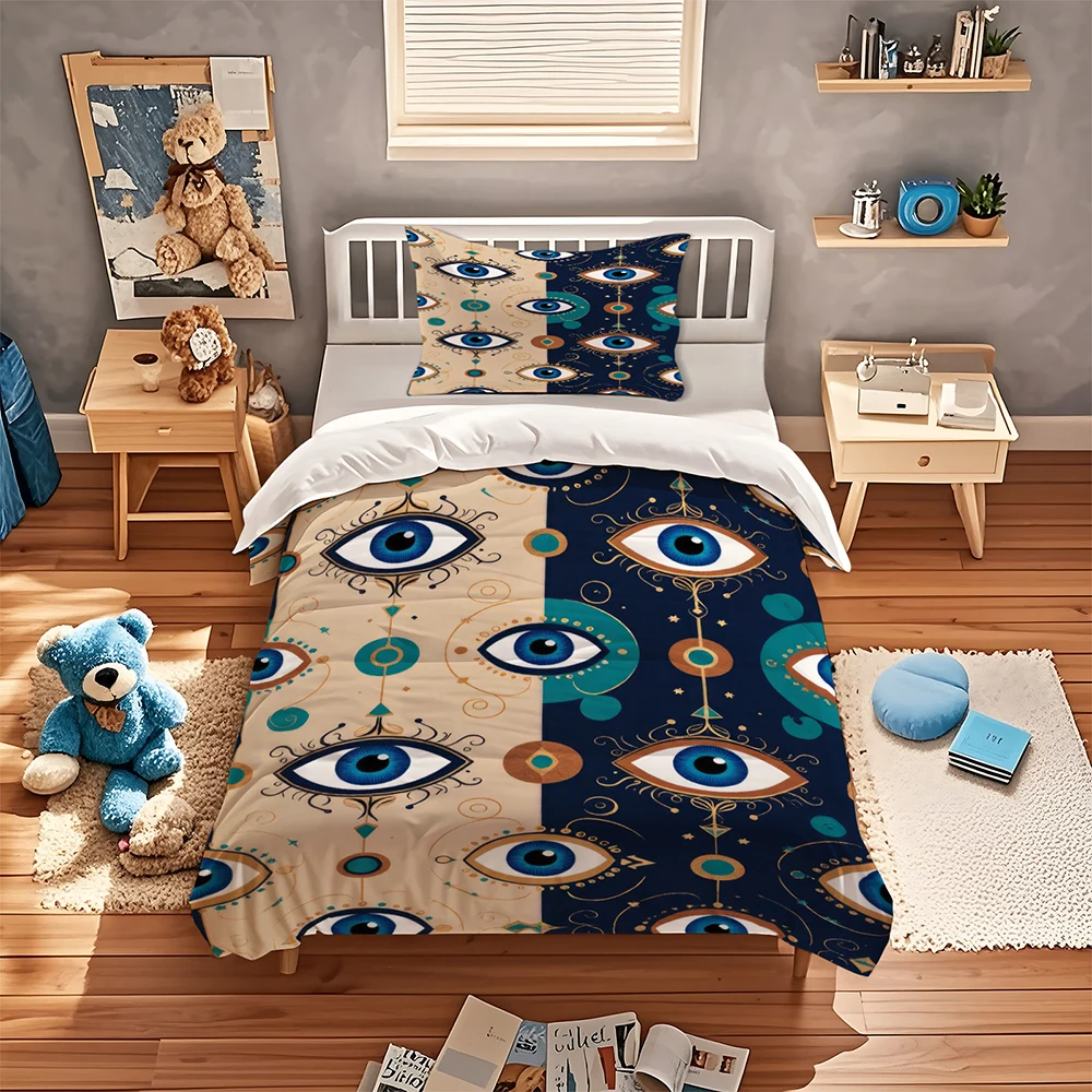 Evil Eye Duvet Cover Set Vintage Boho Mystic Bedding Set Microfiber Quilt Cover Bohemian Spiritual Eye Pattern Duvet Cover Set