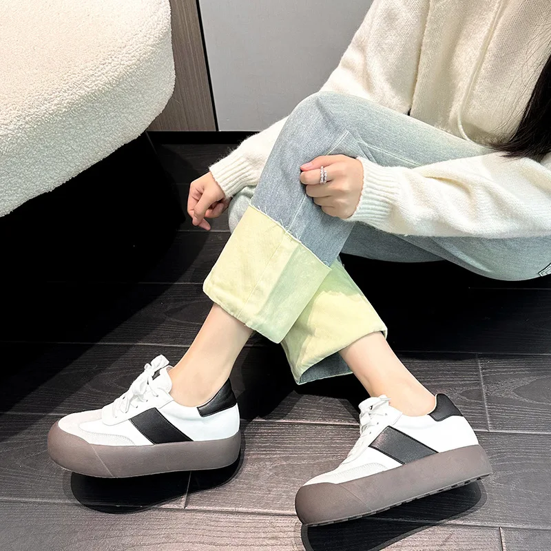 Туфли для отдыха на внутренней подкладке, немецкие тренировочные туфли, новинка осень 202, туфли из натуральной кожи на толстой подошве, маленькие белые туфли