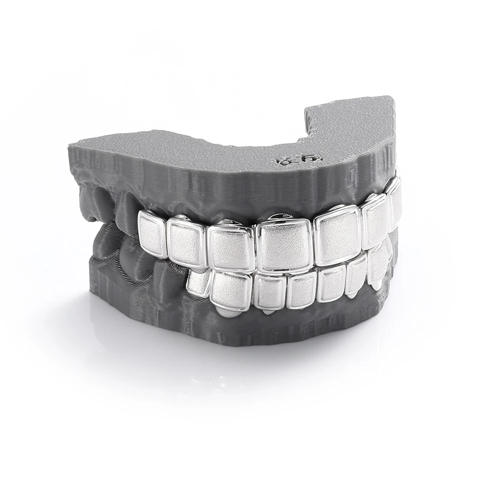ESKEEM Trendy Rapper Jewelry 925 Sterling Silver Grillz 8/8 Top & Bottom Plain Shiny Teeth Grillz Hip Hop Jewelry for Men Women