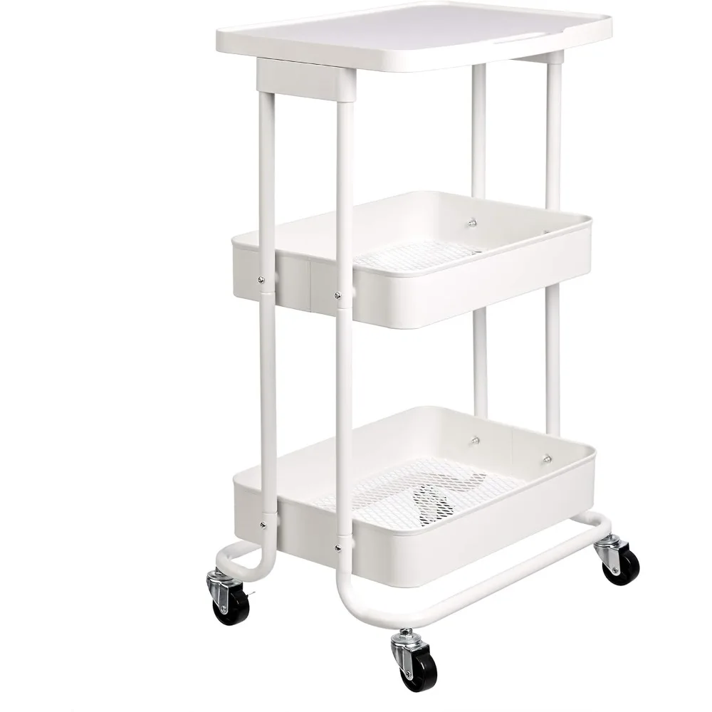 

2-Tier Metal Kitchen/Utility Cart with Shelf, White