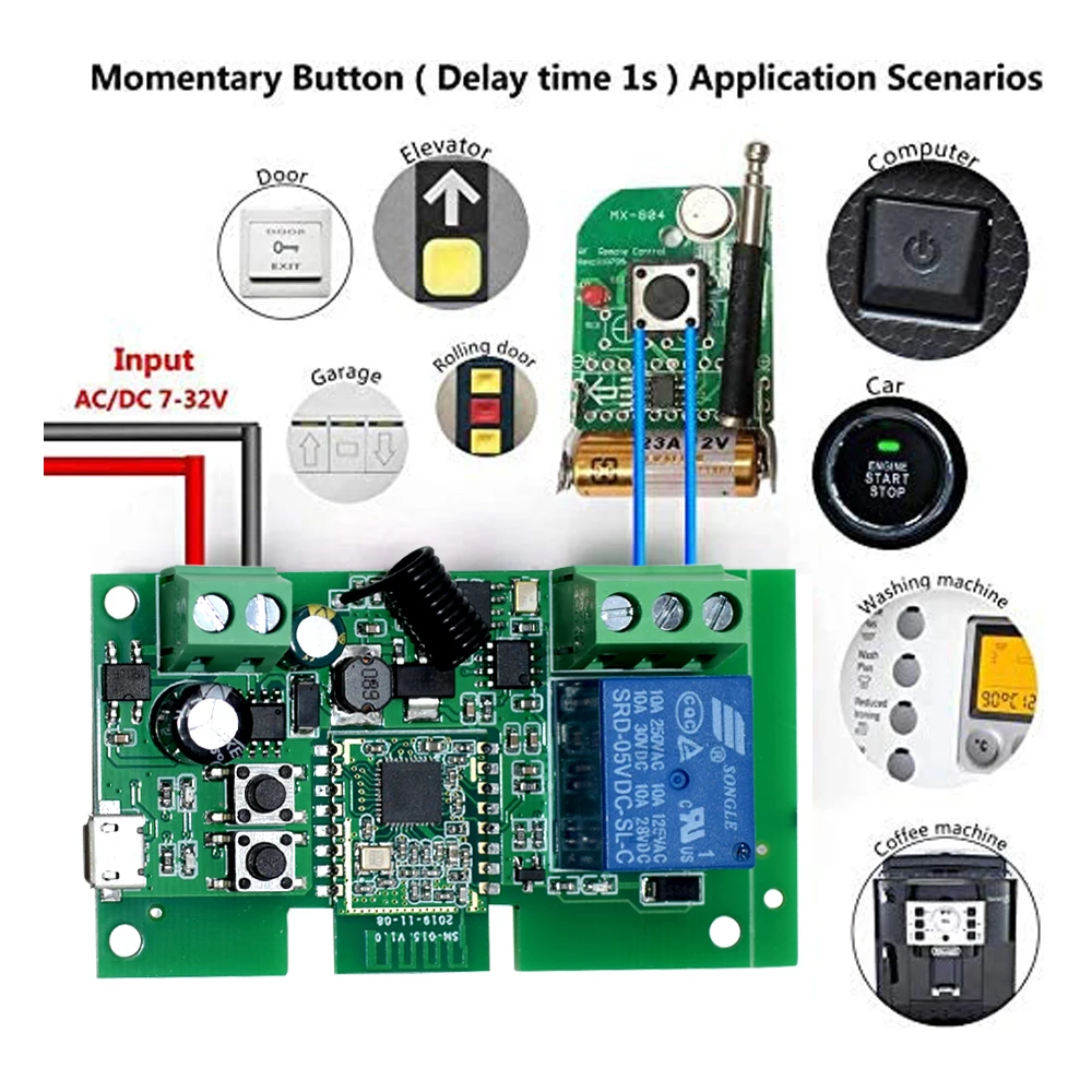 Tuya Zigbee 1 Channel Smart Home Automation Switch Module 7-32V 85-250V 12V 110V 220V 10A 1CH Relay Work with Alexa Google Home