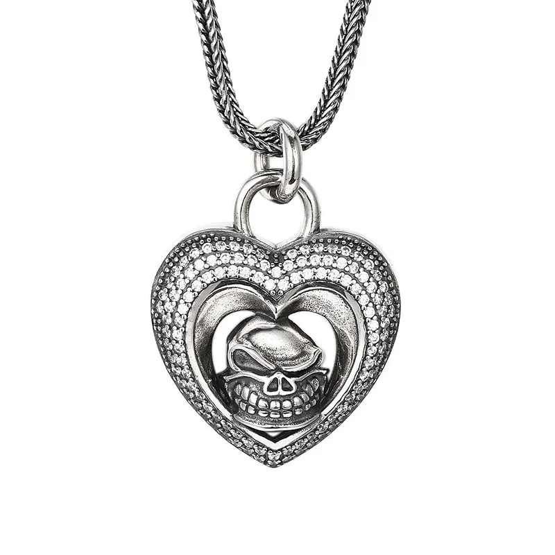 

Solid 925 Silver Gothic AK47 Gun & Heart Charm Pendant - Thai Blackened Vintage Punk Rock Necklace