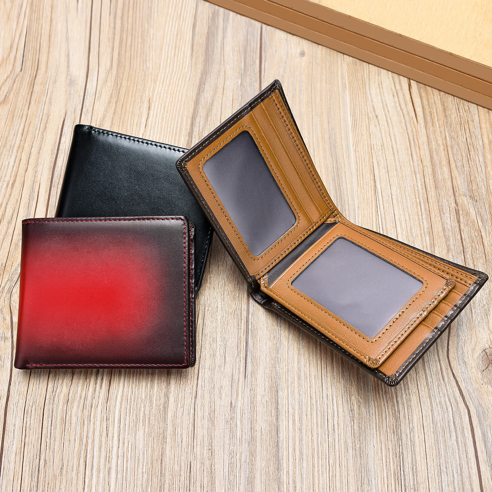 

Fashion Men Women Genuine Leather Short Wallets Boy Girl Coin Pocket Money Bag Card Holder Wallet Cowhide Note Compartment Purse