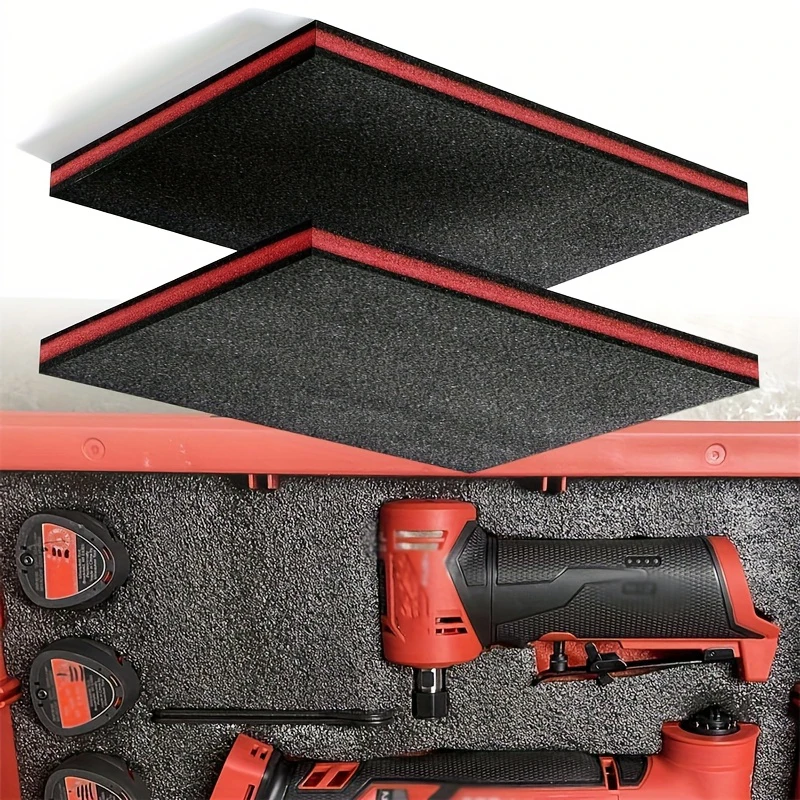 Polyethylene Foam Sheet Polyethylene Insert Cuttable Packing Block Foam Padding for Toolbox Storage and Crafts (Red and Black)