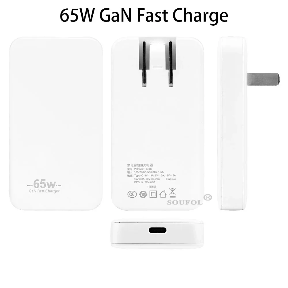 USB C Charger GaN 65W Fast Charge Charger PD Type C Phone Charger Adapter For iPhone Xiaomi Samsung Huawei Dropshipping