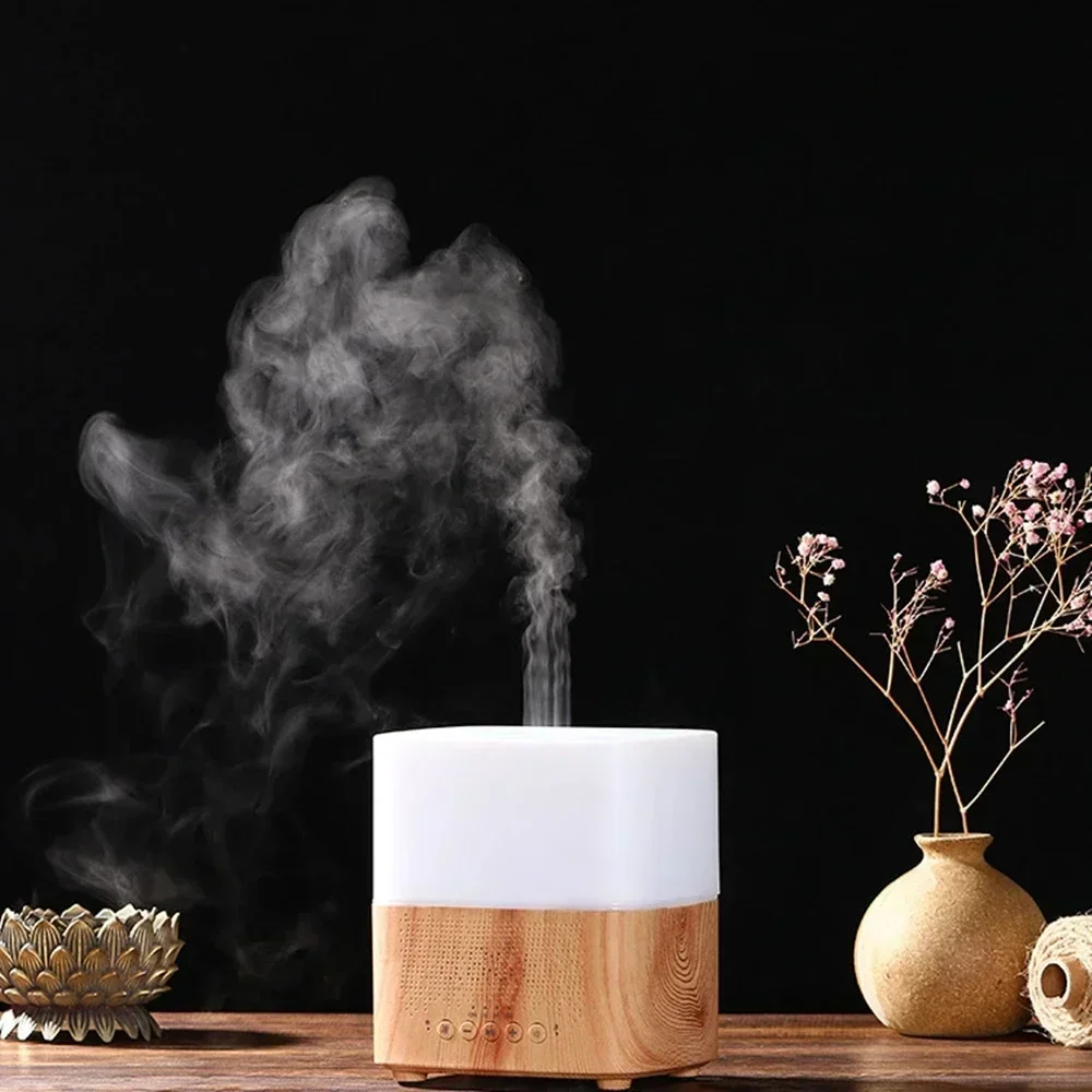 Clock Humidifier Wood Grain Bluetooth Music Essential Oil Diffuser 300ml Fragrant Fresh Scent Difusor 7 LED Lights Mist Maker