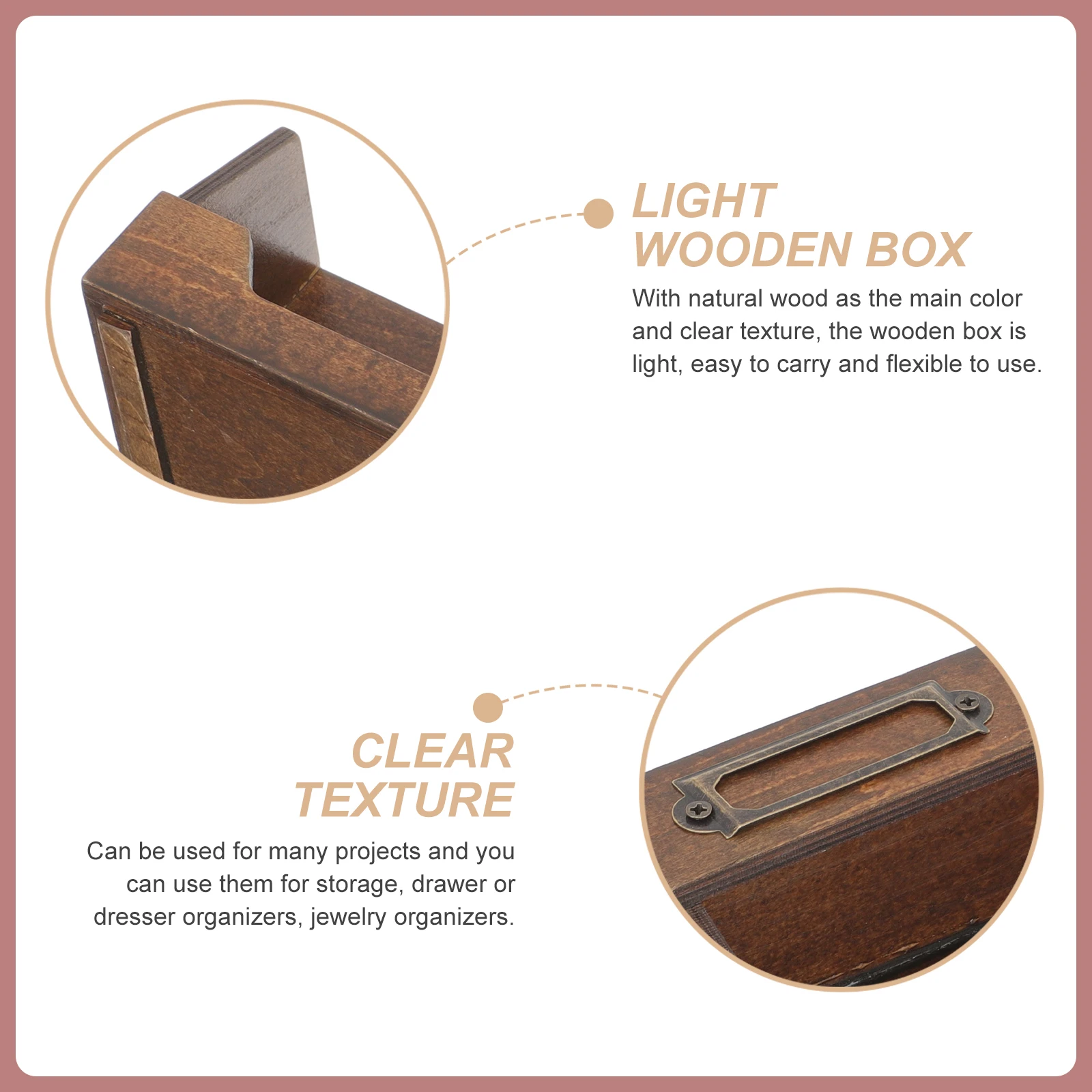 

2Pcs Desktop Wooden Storage Boxes Rustic Craft Organizer Jewelry Holder Multi-Functional Home Supply Wooden Box
