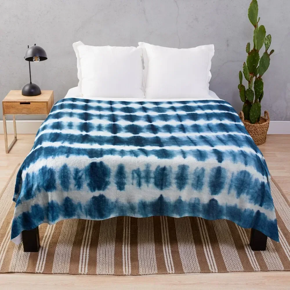 

Shibori Indigo Stipes Throw Blanket Soft Bedroom Blanket for Night Sleeping