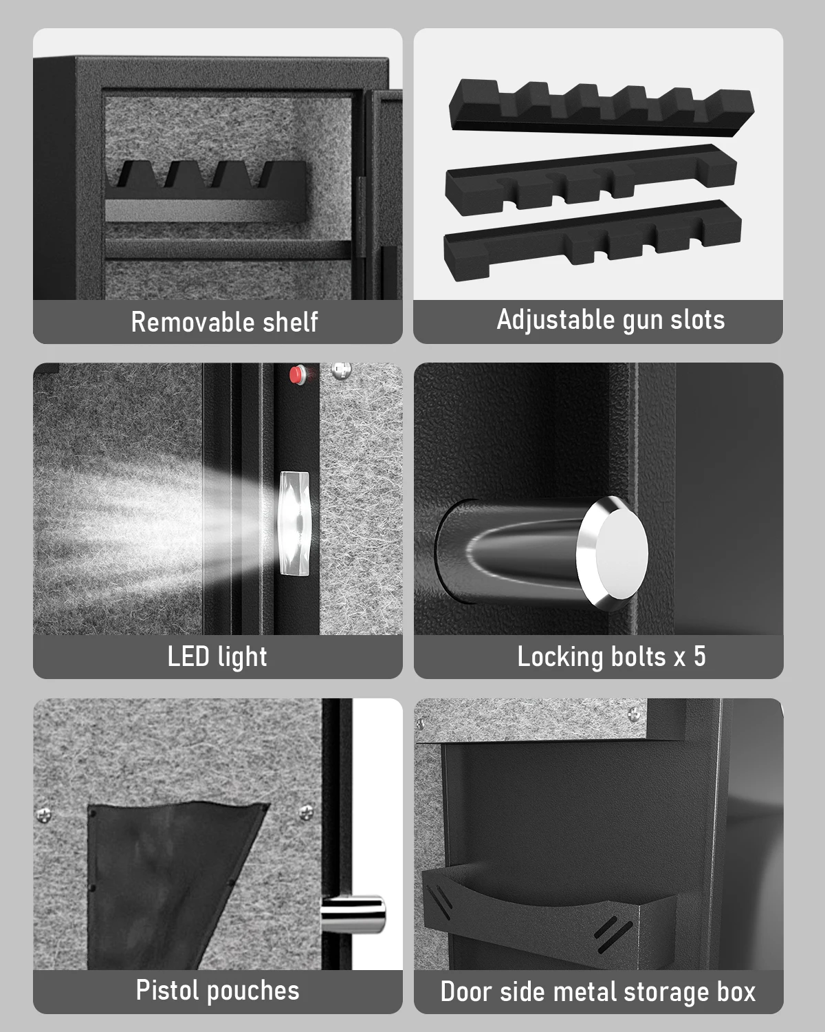 [2024 NOUVEAU] Kavey 4-5 Coffre-fort pour armes à feu, coffre-fort biométrique pour armes à feu à empreintes digitales, grand et long pour fusils de chasse et lumière LED