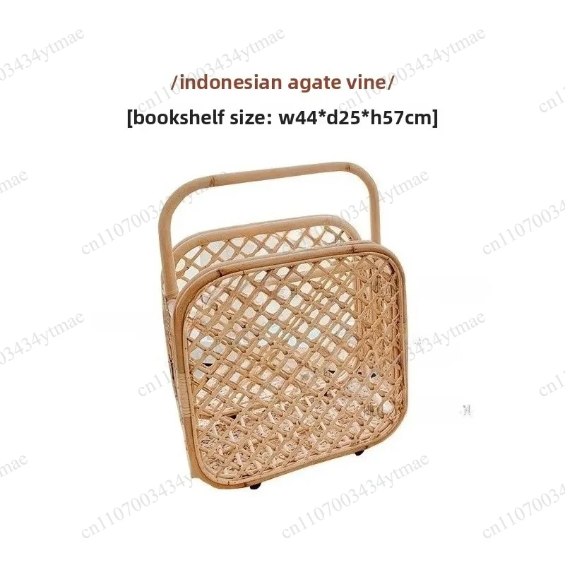 Rattan Storage Basket Floor Standing Magazine Newspaper Rack Ins Style Book Shelf Organizer For Home Homestay Decor