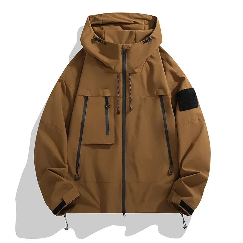 LIBIELIY Men's Wind Jacket 2025 Spring New Trendy Solid Color Windproof Outdoor Camping Hooded Jacket Men Functional Rush Coat