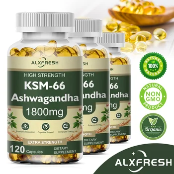 קפסולות תמצית אסוואגנדה KSM-66 למצב רוח טבעי, עוזרות ללחץ, להתמקד ולמוח, תמיכה באנרגיה, שינה ובריאות, לא דורשות GMO