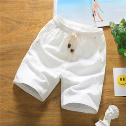 Summer Shorts for Men Cotton Elastic Waist Solid Color Loose Fitting Casual and Versatile Breathable Pure Cotton Home Pants