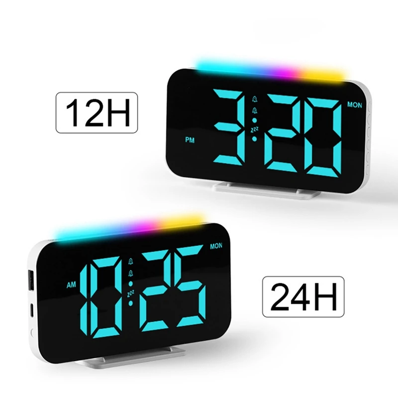 LED Digital Clock RGB Display Alarm Clock With Ambient Lighting Night Lamp Electronic LED Time Display Desktop Clock