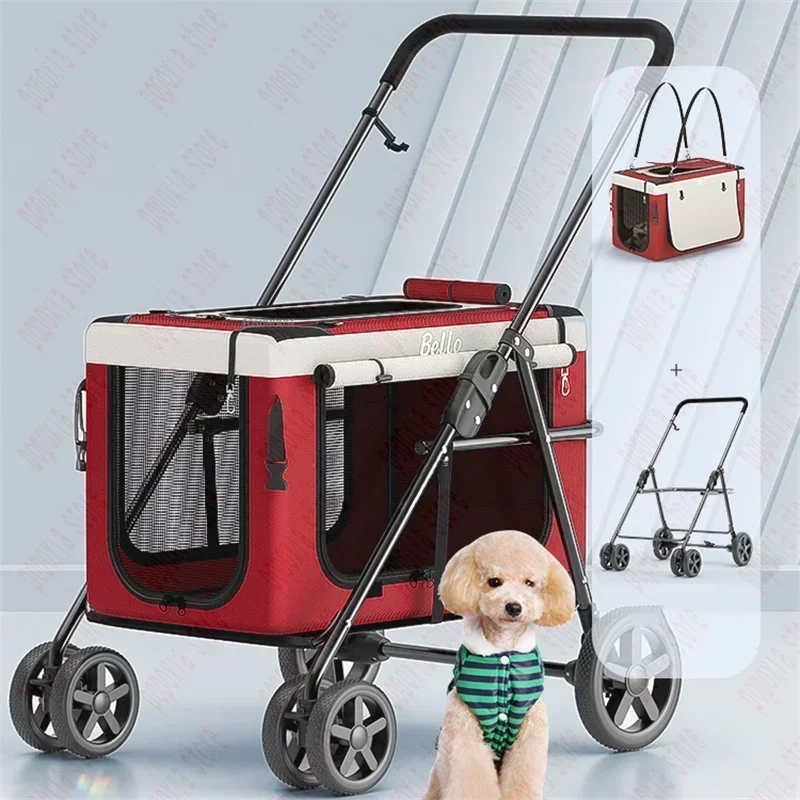 

Portable Detachable Pet Stroller for Dogs Cart Lightweight Folding Four-wheeled Puppy Stroller Outdoor Camping Travel Carrying