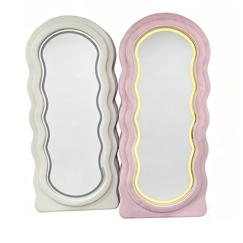 

Floor-to-ceiling bedroom wall-mounted cream wind wave special-shaped full-length mirror clothing store fitting mirror