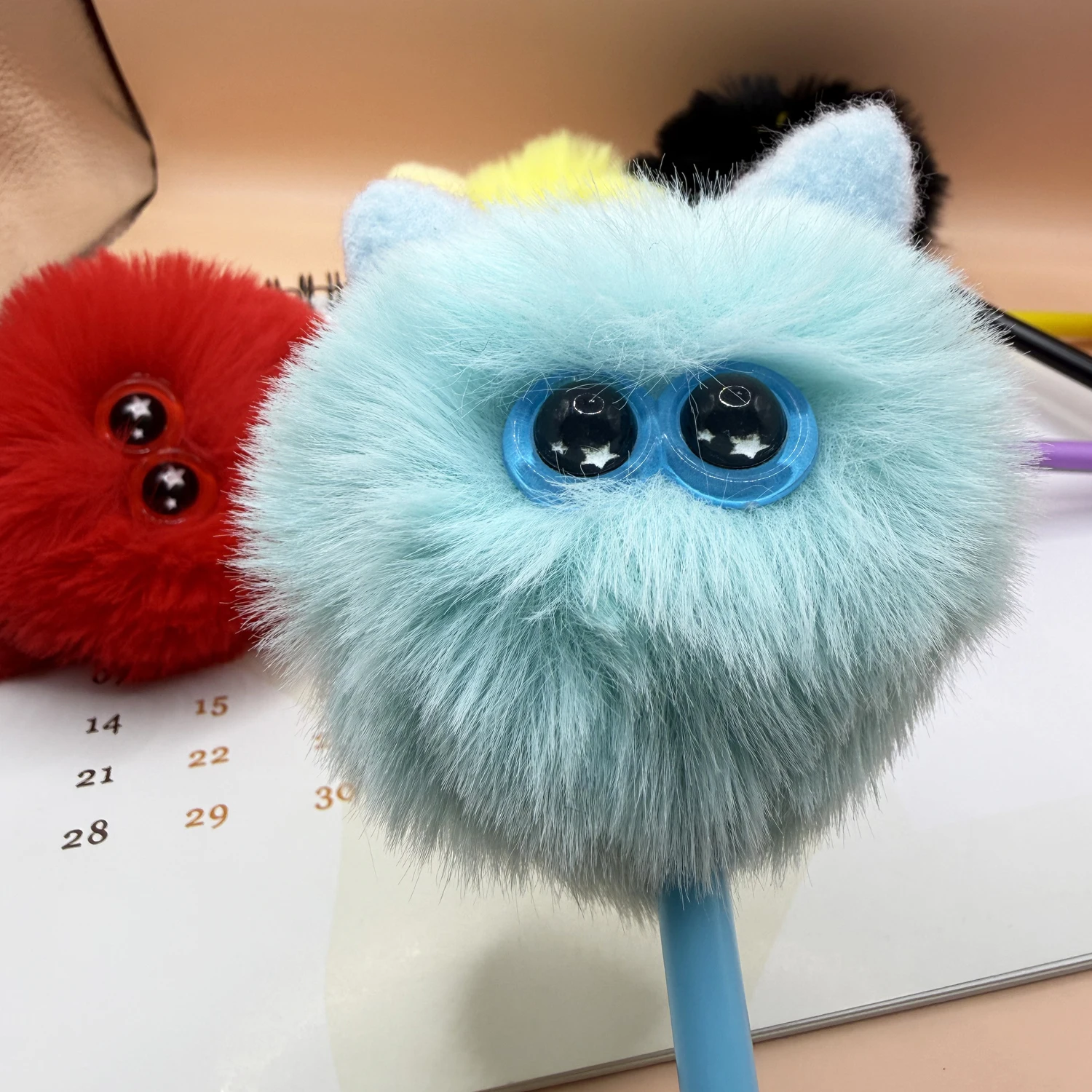 2pcs Coal Ball Elf Rollerball Pen, 0.5mm black lead, cute cartoon pom-pom design, perfect back-to-school gift.