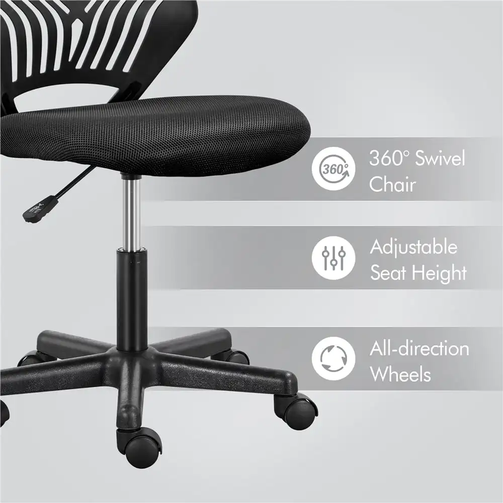 SMILE MART-silla de oficina ajustable sin brazos, respaldo medio, color negro