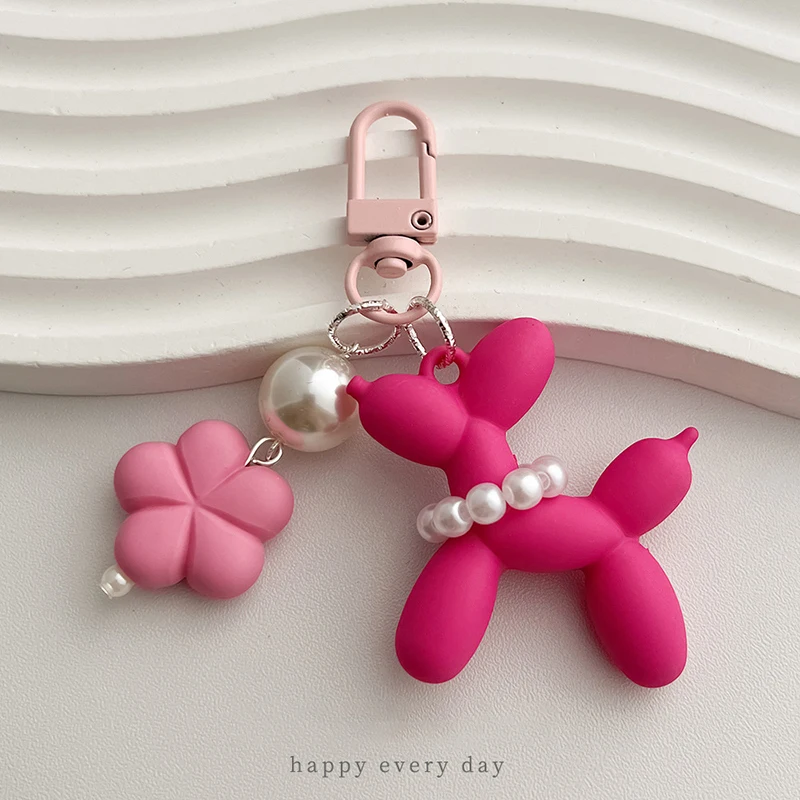 Flower Acrylic Balloon Dog Cartoon Cute Keychains Key Ring Women Men New Bling Cute Pet Bag Car Holder Airpods Box Friend Gift