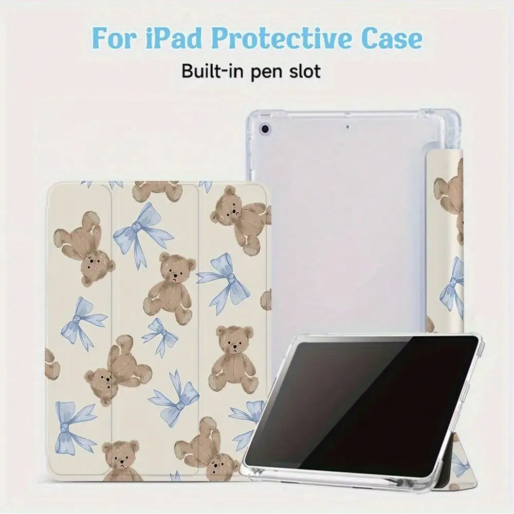 Cartoon Bear Pattern TPU Folding iPad Case