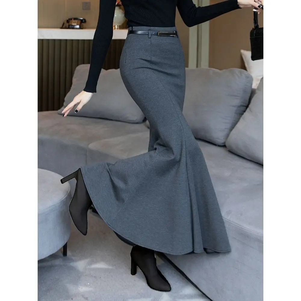 

Temperament Fashion Skirt Zipper Fly Women's Autumn Winter 2024 New Bottom High Waist Slim Floor-Length Fishtail Skirts T98