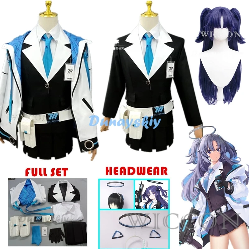 Disfraz de Anime Blue Archive Hayase Yuka para mujer, uniforme JK negro, cinturón con bolsa de cintura, calcetines para niña, trajes diarios de Halloween